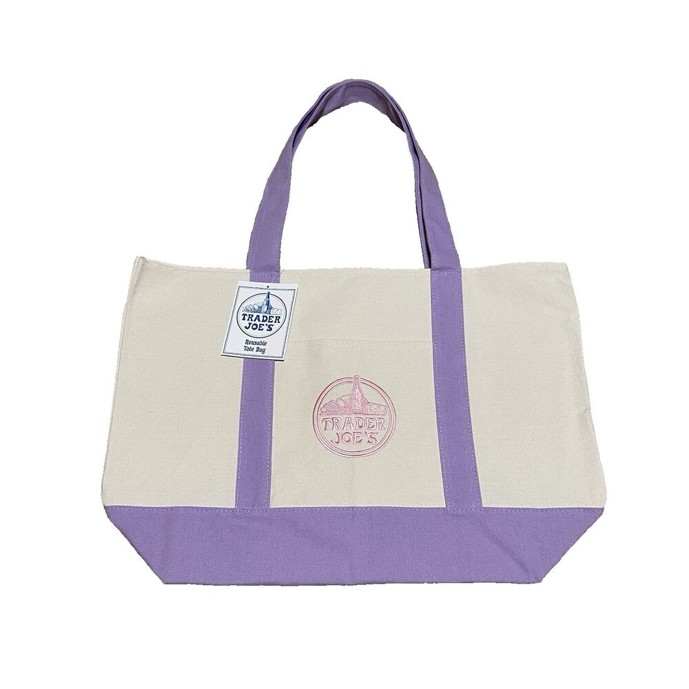 Trader Joe’s Lavender Purple Large Canvas Tote Bag Reusable Grocery Shopping